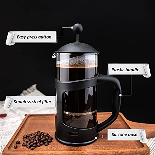 RAINBEAN Mini French Press Coffee Maker, 1 Cup, 12oz, Maximum Flavor Brewer with Stainless Steel Filter, 350ml - Small - Image 2
