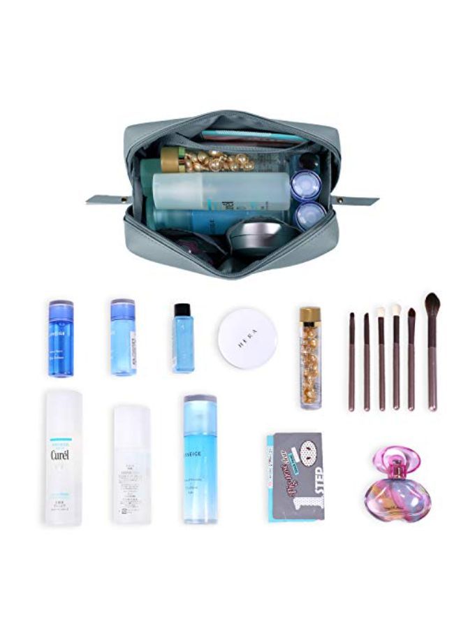 Narwey Vegan Leather Makeup Bag Zipper Pouch Travel Cosmetic Organizer For Women And Girls (Large, Greyish Blue)  - Image 3