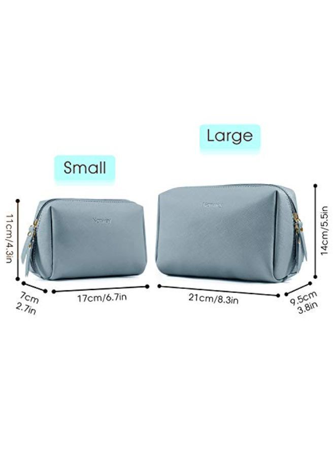 Narwey Vegan Leather Makeup Bag Zipper Pouch Travel Cosmetic Organizer For Women And Girls (Large, Greyish Blue)  - Image 2