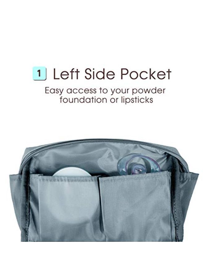 Narwey Vegan Leather Makeup Bag Zipper Pouch Travel Cosmetic Organizer For Women And Girls (Large, Greyish Blue)  - Image 4