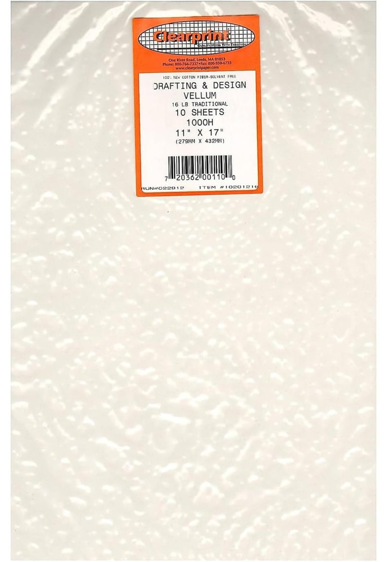 Clearprint 11" x 17" 1000H Design Vellum Sheets, 16 lb., 100% Cotton, 10 Sheets Per Pack, 1 Each - Image 1