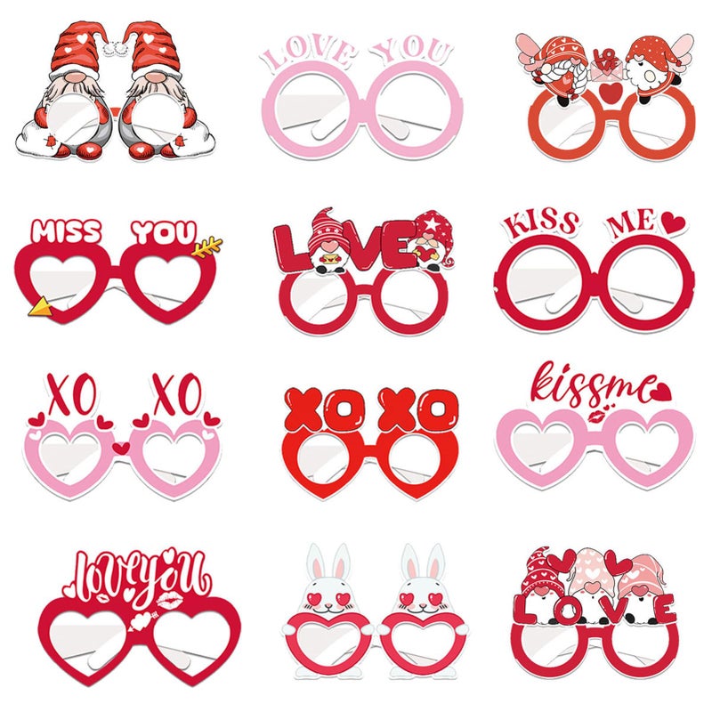 Zeptrix Valentines Heart Shot Glasses 12 Designs,12Pcs Galentines Day Decorations Valentine Day Party Favors Supplies Valentines Photo Booth Props for Adults Love Decorations Valentine's Gifts Accessories - Image 1