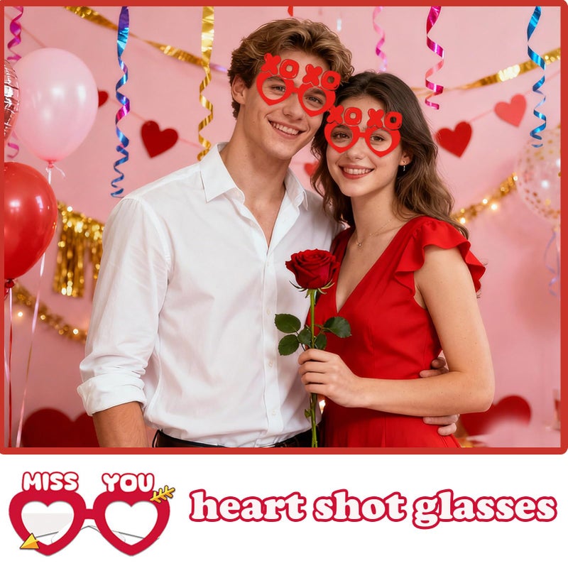Zeptrix Valentines Heart Shot Glasses 12 Designs,12Pcs Galentines Day Decorations Valentine Day Party Favors Supplies Valentines Photo Booth Props for Adults Love Decorations Valentine's Gifts Accessories - Image 3