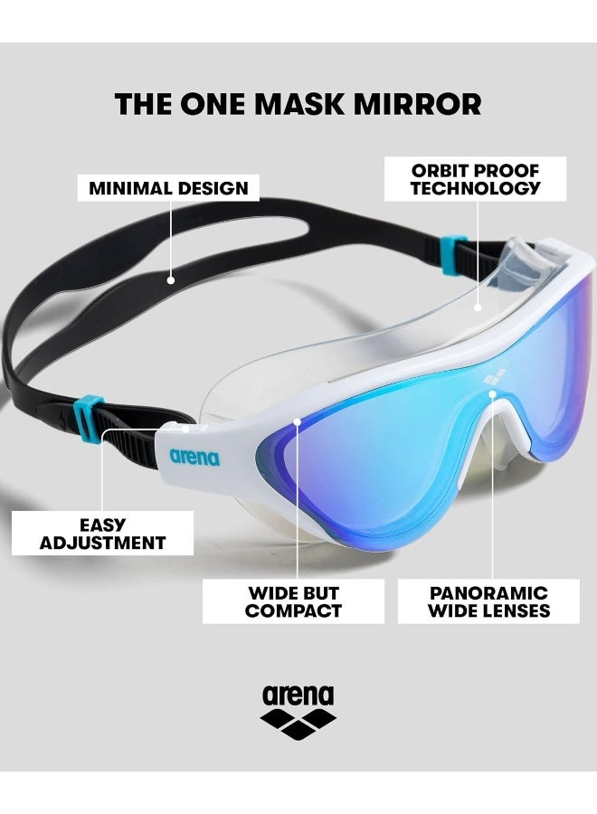 arena Unisex Adult The One Swim Mask Fitness Swimming Goggles For Men And Women Large Fit Polycarbonate Mirror Lens, Blue/White - Image 2
