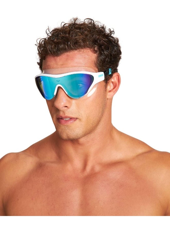 arena Unisex Adult The One Swim Mask Fitness Swimming Goggles For Men And Women Large Fit Polycarbonate Mirror Lens, Blue/White - Image 5