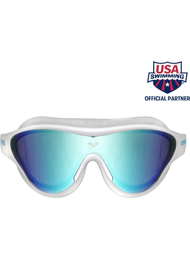 arena Unisex Adult The One Swim Mask Fitness Swimming Goggles For Men And Women Large Fit Polycarbonate Mirror Lens, Blue/White - Image 4