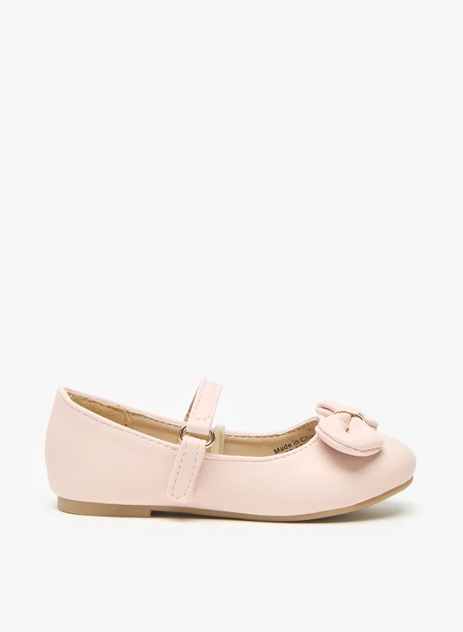 Flora Bella By Shoexpress Girls Bow Accent Round Toe Ballerina Shoes with Hook and Loop Closure