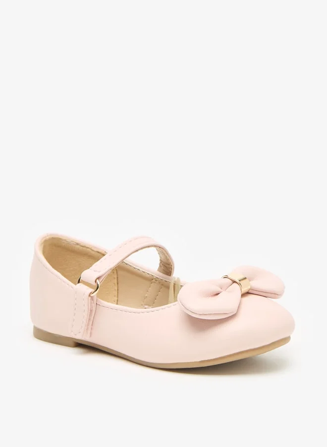 Flora Bella By Shoexpress Girls Bow Accent Round Toe Ballerina Shoes with Hook and Loop Closure