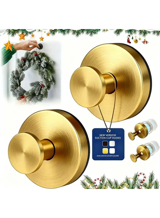 2pcs Golden Stainless Steel Wall Mounted Hooks with Vacuum Suction Cup 14 99LB Capacity - Image 1