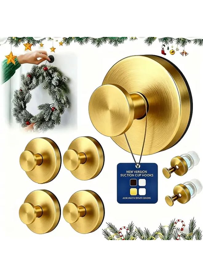 2pcs Golden Stainless Steel Wall Mounted Hooks with Vacuum Suction Cup 14 99LB Capacity - Image 2