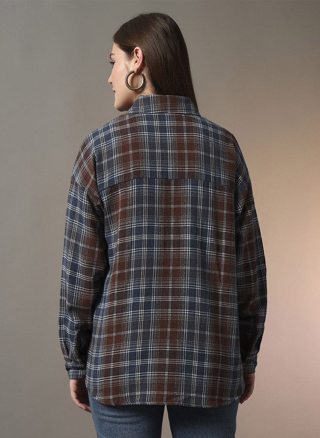 CHIMPAAANZEE Checked Spread Collar Oversized Casual Cotton Shirt - Image 5