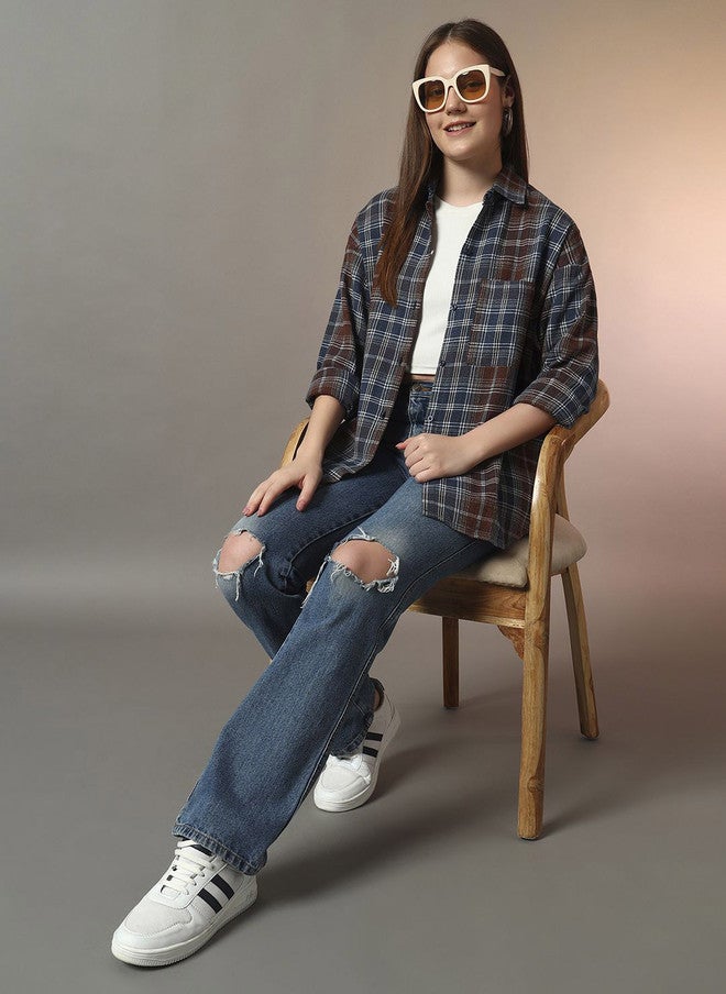 CHIMPAAANZEE Checked Spread Collar Oversized Casual Cotton Shirt - Image 1