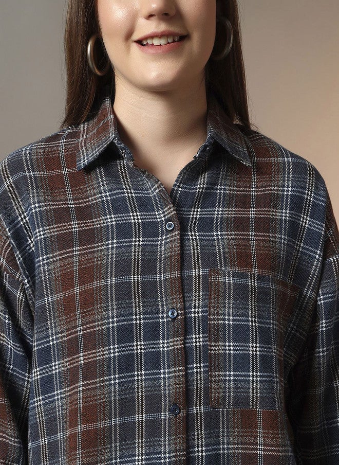 CHIMPAAANZEE Checked Spread Collar Oversized Casual Cotton Shirt - Image 2