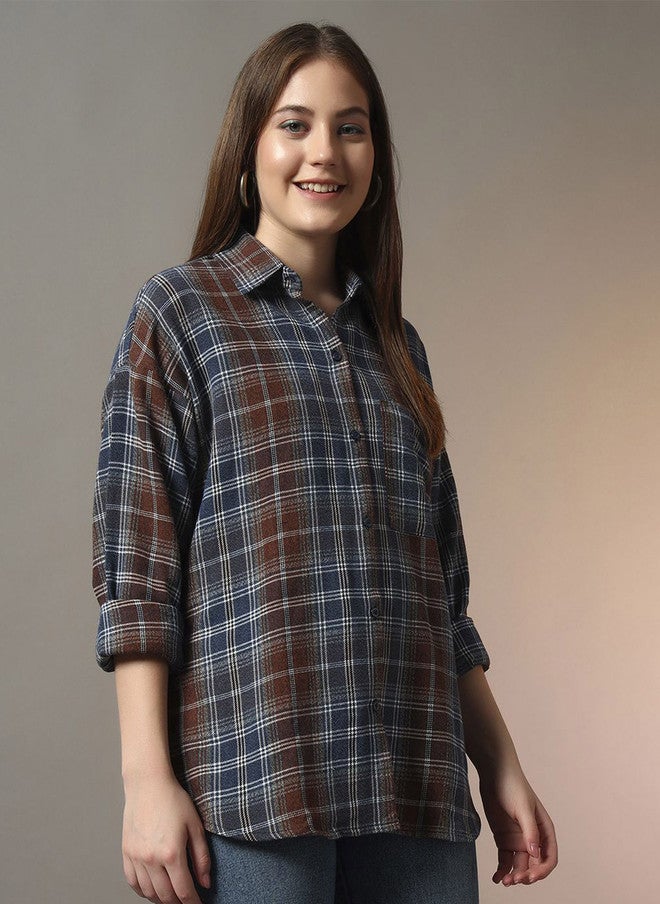 CHIMPAAANZEE Checked Spread Collar Oversized Casual Cotton Shirt - Image 3