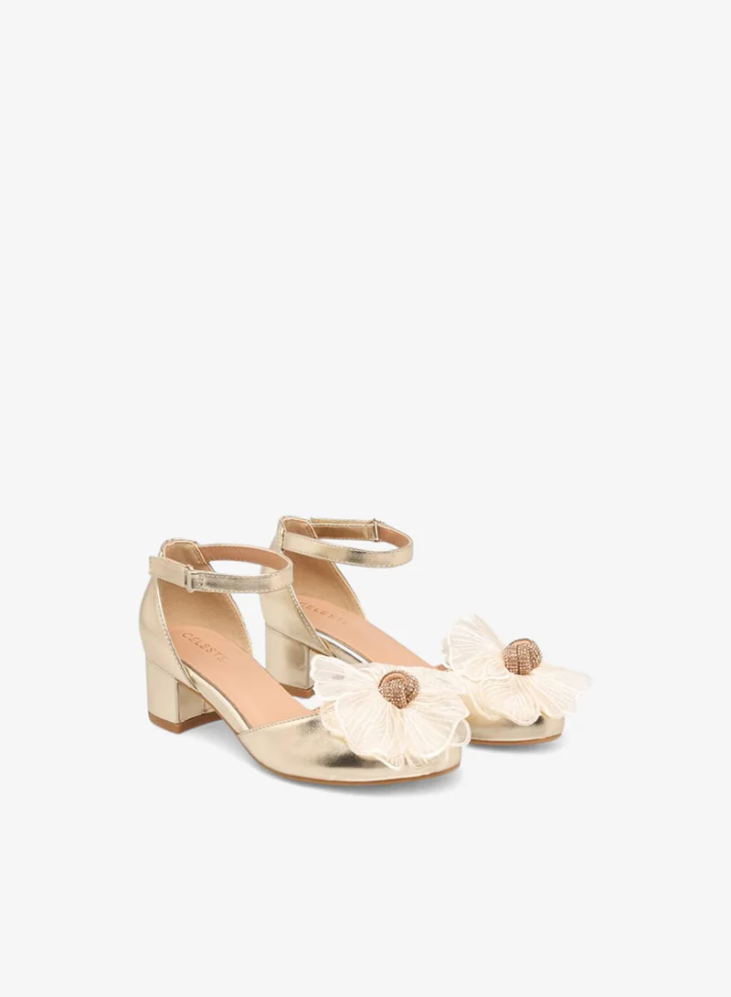 Celeste Girls Floral Embellished Shoes With Hook And Loop Closure Ramadan Collection