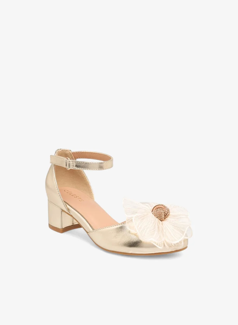 Celeste Girls Floral Embellished Shoes With Hook And Loop Closure Ramadan Collection