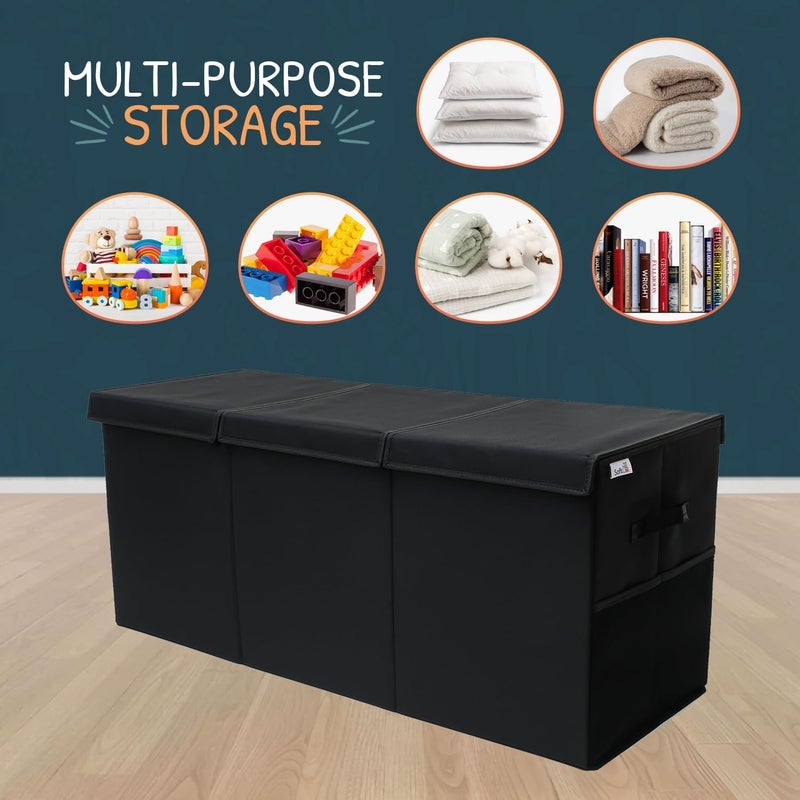 SoftOwl Extra Large Toy Storage Organizer with Lid  Sturdy Collapsible Toy Chest Storage Box Design  Toys Bin with Dividers for Kids Nursery Bedroom Playroom 37x16x14 - Image 4
