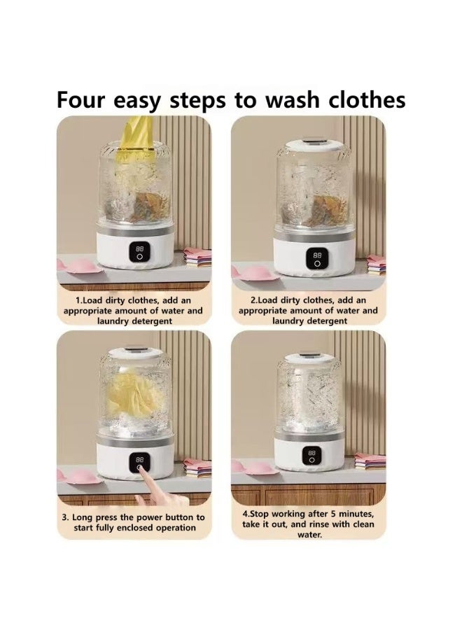 الغسالة اللاسلكية الصغيرة للملابس الداخلية - جهاز تنظيف كهربائي محمول ومضغوط للبناطيل والصنادل مع طريقتين غسيل، عمر بطارية طويل ومذبذب رباعي الأبعاد - Image 5