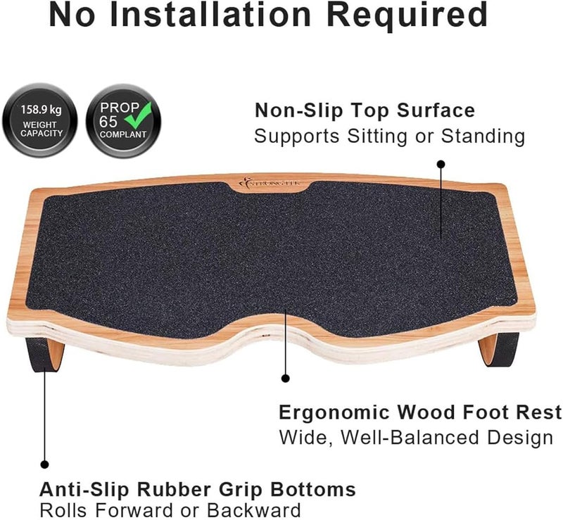 StrongTek مسند قدم خشبي مريح لتعزيز الدورة الدموية والراحة، سعة 350 رطل، لوح توازن متأرجح لمكاتب الوقوف، غير قابل للانزلاق، بدون تجميع، بعرض 18 بوصة - مثالي للمكتب/المنزل - Image 2