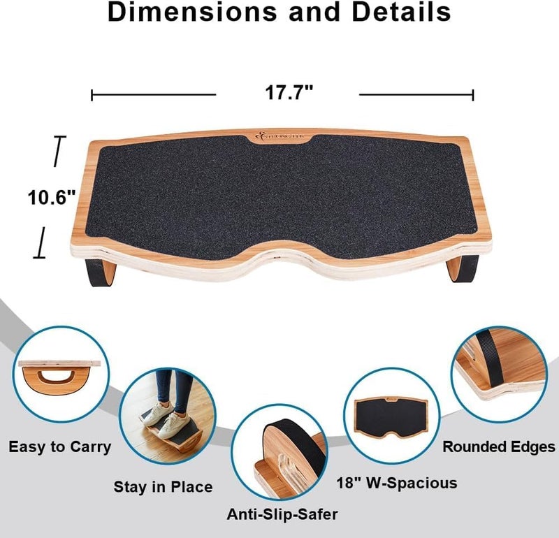 StrongTek مسند قدم خشبي مريح لتعزيز الدورة الدموية والراحة، سعة 350 رطل، لوح توازن متأرجح لمكاتب الوقوف، غير قابل للانزلاق، بدون تجميع، بعرض 18 بوصة - مثالي للمكتب/المنزل - Image 5