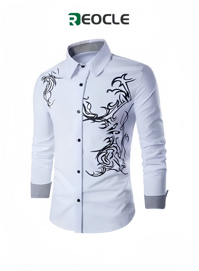 ريوكل قمصان رجالية مطبوعة بأزرار قمصان كاجوال بأكمام طويلة قمصان بقصّة Slim Fit قمصان رسمية مطاطية قمصان بقصّة عادية خالية من التجاعيد - Image 1