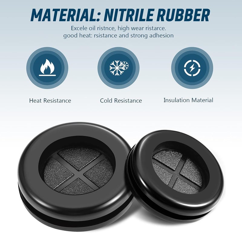 Outus Round Rubber Plug Hole Grommet Kit 7 Sizes Black Double Sided Electrical Firewall Gasket Kit for Protecting Cable Wire Hole Plug Assortment Automotive Supply (52 Pieces) - Image 3