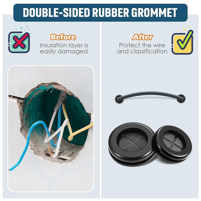 Outus Round Rubber Plug Hole Grommet Kit 7 Sizes Black Double Sided Electrical Firewall Gasket Kit for Protecting Cable Wire Hole Plug Assortment Automotive Supply (52 Pieces) - Image 4