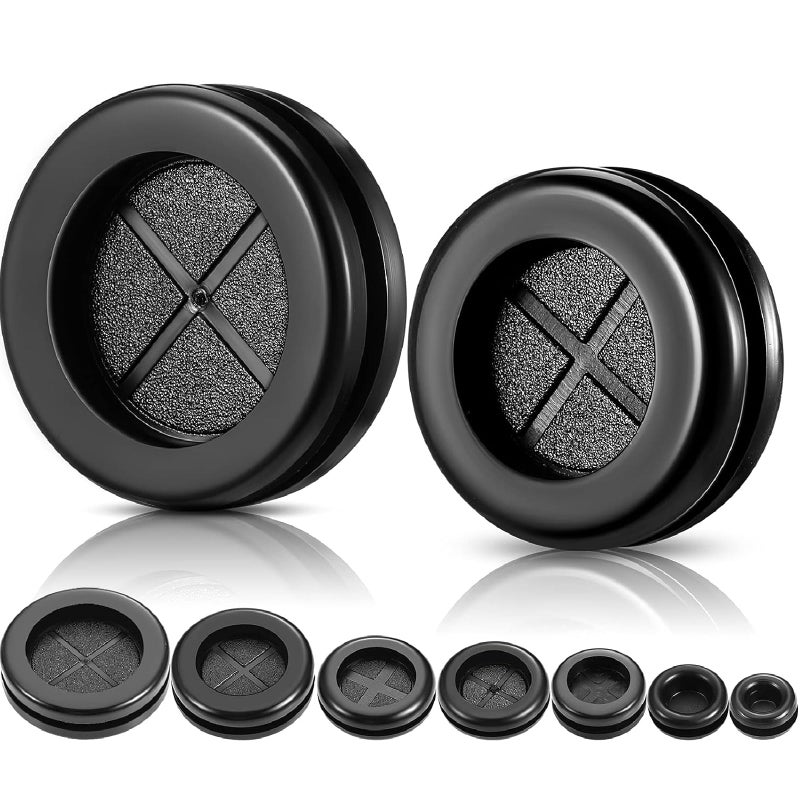 Outus Round Rubber Plug Hole Grommet Kit 7 Sizes Black Double Sided Electrical Firewall Gasket Kit for Protecting Cable Wire Hole Plug Assortment Automotive Supply (52 Pieces) - Image 1