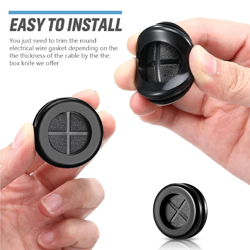 Outus Round Rubber Plug Hole Grommet Kit 7 Sizes Black Double Sided Electrical Firewall Gasket Kit for Protecting Cable Wire Hole Plug Assortment Automotive Supply (52 Pieces) - Image 5