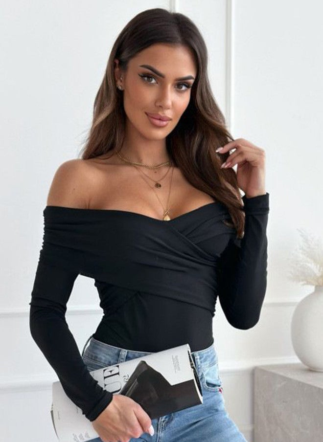 YUNIQEE Fitted Black Off-Shoulder Top for Women - Image 1