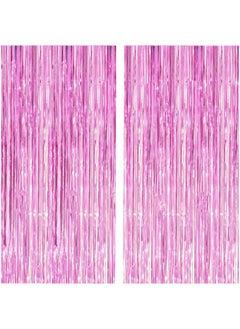 i-CHONY 2 Pcs 3.2Ft X 8.2Ft Shiny Pink Metallic Tinsel Foil Fringe Curtains Photo Booth Pink Backdrop For Birthday Wedding Bridal Shower Baby Shower Bachelorette Party Decorations  - Image 1