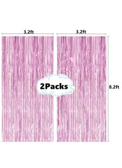 i-CHONY 2 Pcs 3.2Ft X 8.2Ft Shiny Pink Metallic Tinsel Foil Fringe Curtains Photo Booth Pink Backdrop For Birthday Wedding Bridal Shower Baby Shower Bachelorette Party Decorations  - Image 2