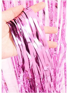 i-CHONY 2 Pcs 3.2Ft X 8.2Ft Shiny Pink Metallic Tinsel Foil Fringe Curtains Photo Booth Pink Backdrop For Birthday Wedding Bridal Shower Baby Shower Bachelorette Party Decorations  - Image 4