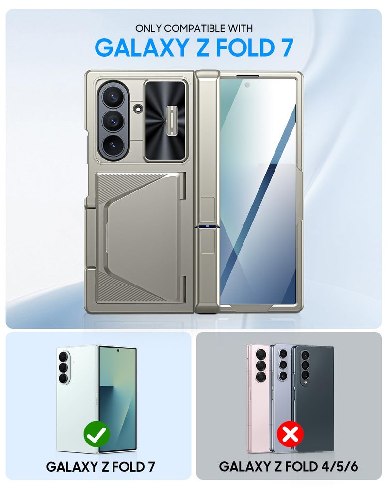BSNRM for Samsung Galaxy Z Fold 7 Case with Card Holder RFID Blocking, Built in Slide Lens Cover & Hinge Protection & Kickstand & Screen Protector, Shockproof Wallet Case for Z Fold 7 (Titanium Gold) - Image 2