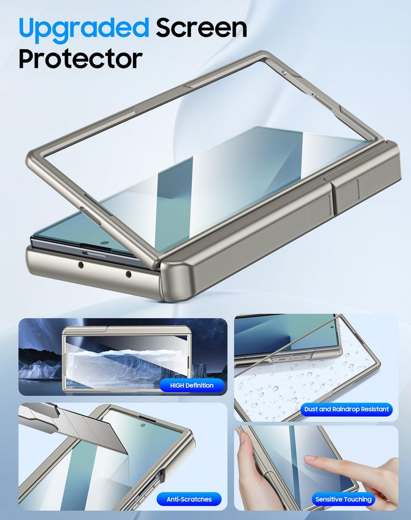 BSNRM for Samsung Galaxy Z Fold 7 Case with Card Holder RFID Blocking, Built in Slide Lens Cover & Hinge Protection & Kickstand & Screen Protector, Shockproof Wallet Case for Z Fold 7 (Titanium Gold) - Image 5