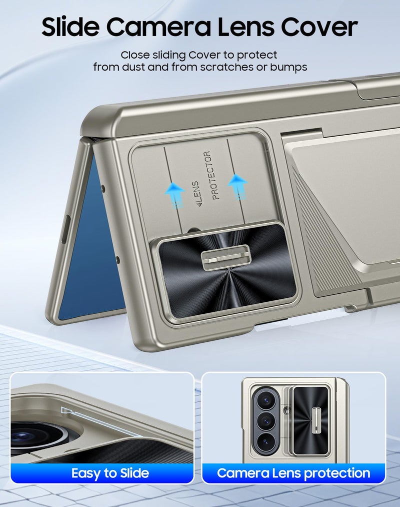 BSNRM for Samsung Galaxy Z Fold 7 Case with Card Holder RFID Blocking, Built in Slide Lens Cover & Hinge Protection & Kickstand & Screen Protector, Shockproof Wallet Case for Z Fold 7 (Titanium Gold) - Image 4