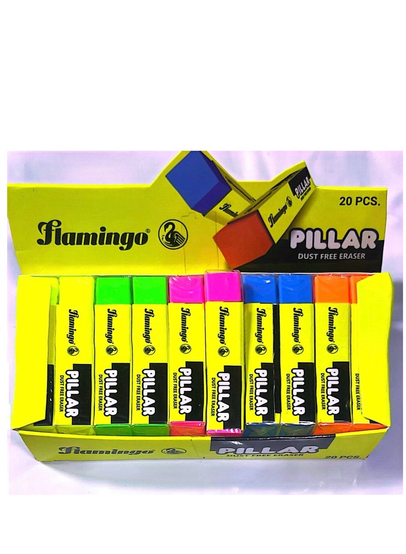 Flamingo 20-Pieces Pillar Dust Free Erasers Multicolor - Image 1