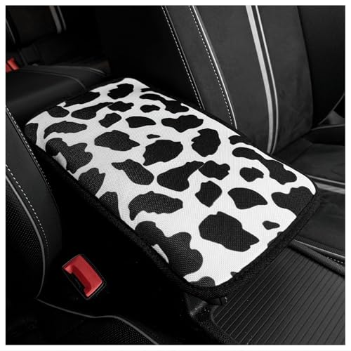 SuperKaKa Car Cow Print Armrest CoverCute Center Console Mat Cars Interior Accessories for Women MenProtection Pad Fit Most AutoVehicle SUV Truck Arm Rest Box Cow Black - Image 1