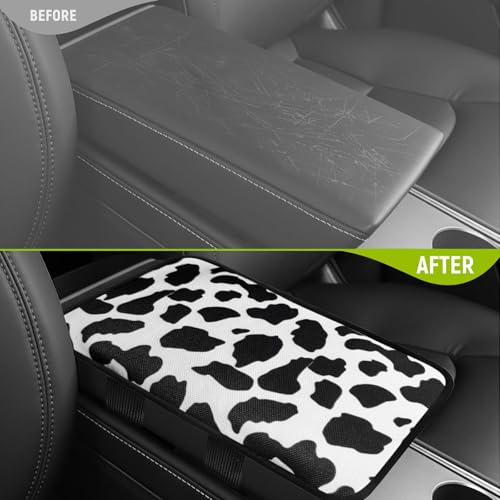 SuperKaKa Car Cow Print Armrest CoverCute Center Console Mat Cars Interior Accessories for Women MenProtection Pad Fit Most AutoVehicle SUV Truck Arm Rest Box Cow Black - Image 3