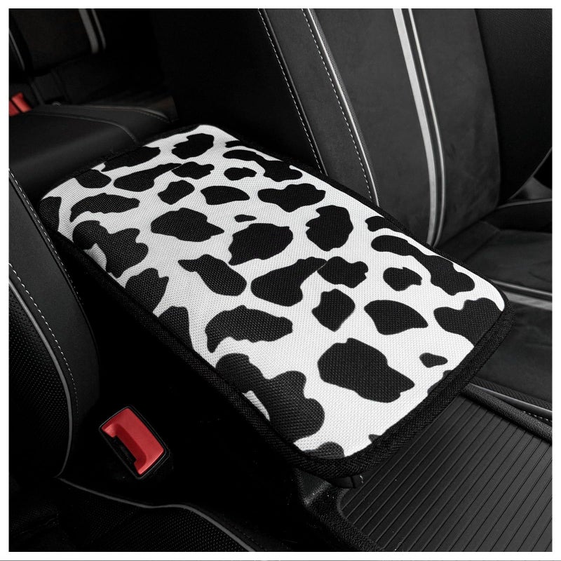 SuperKaKa Car Cow Print Armrest CoverCute Center Console Mat Cars Interior Accessories for Women MenProtection Pad Fit Most AutoVehicle SUV Truck Arm Rest Box Cow Black - Image 2
