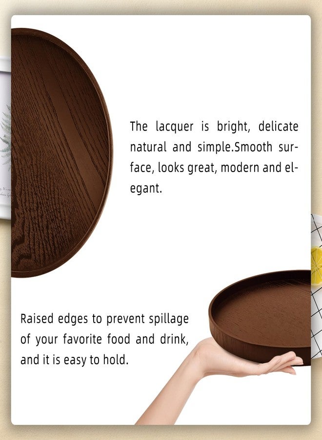 Flylin Round Solid Wood Serving Tray 30CM Brown,Decorative Wooden Serving Plate for Tea Coffee Snack Food Meals,Ottoman Breakfast Tray with Raised Edge,for Home,Kitchen,Bathroom,Party,Restaurant Decor(11.8") - Image 5