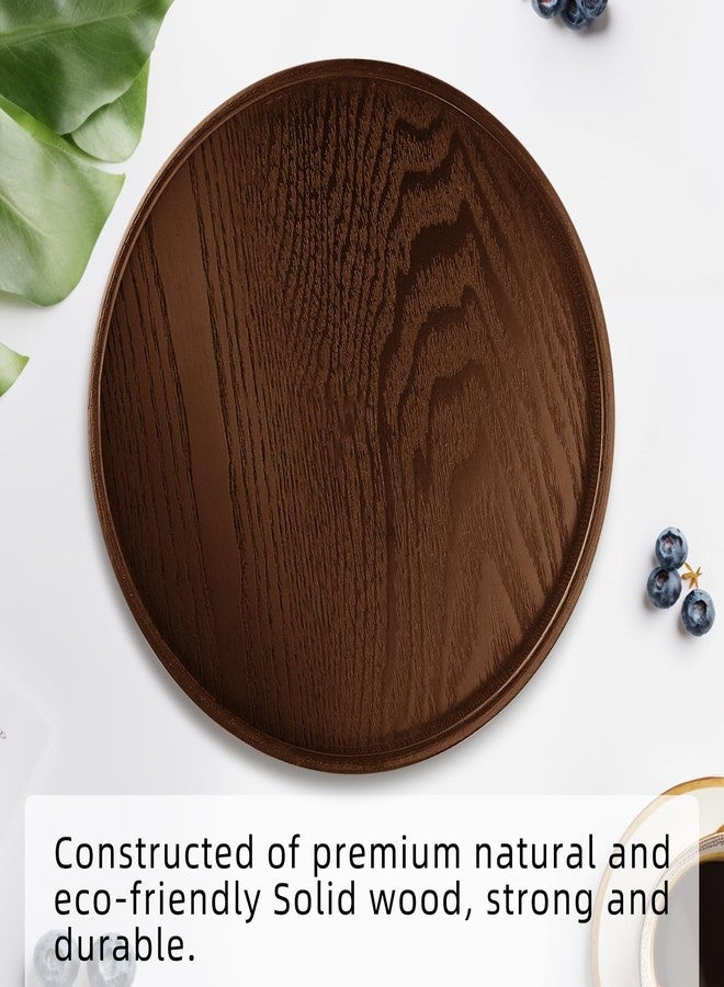 Flylin Round Solid Wood Serving Tray 30CM Brown,Decorative Wooden Serving Plate for Tea Coffee Snack Food Meals,Ottoman Breakfast Tray with Raised Edge,for Home,Kitchen,Bathroom,Party,Restaurant Decor(11.8") - Image 3