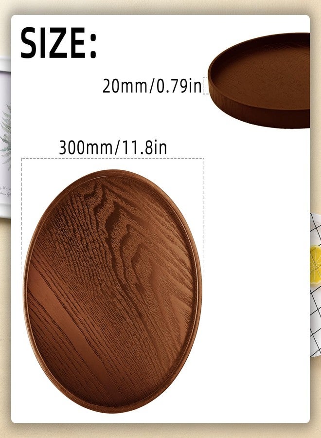 Flylin Round Solid Wood Serving Tray 30CM Brown,Decorative Wooden Serving Plate for Tea Coffee Snack Food Meals,Ottoman Breakfast Tray with Raised Edge,for Home,Kitchen,Bathroom,Party,Restaurant Decor(11.8") - Image 2
