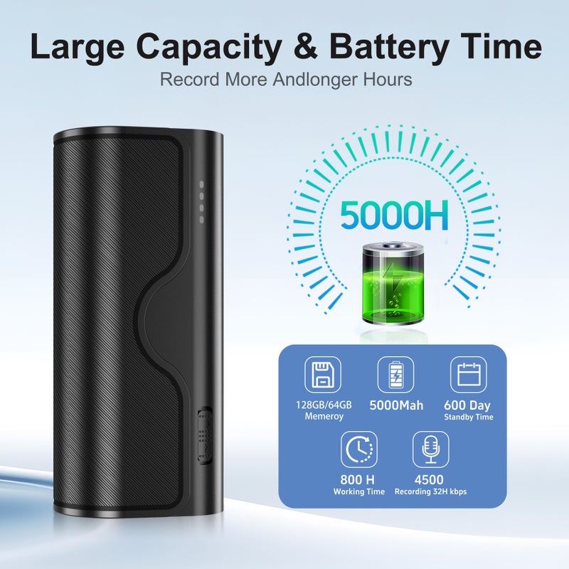 KeenPlus 64GB Voice Recorder 35 Days Digital Audio Recording Ultra HD Noise Reduction 5000mAh Type C Portable - Image 2