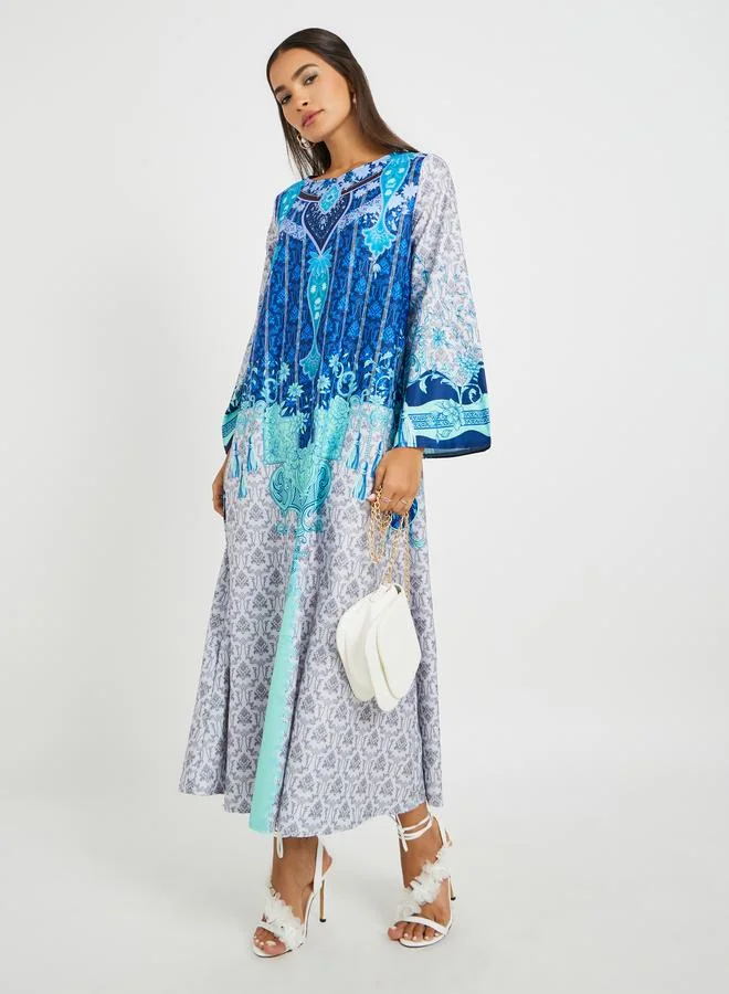 Take Two Take Two Floral Print Round Neck A-Line Jalabiya