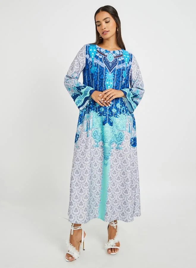 Take Two Take Two Floral Print Round Neck A-Line Jalabiya