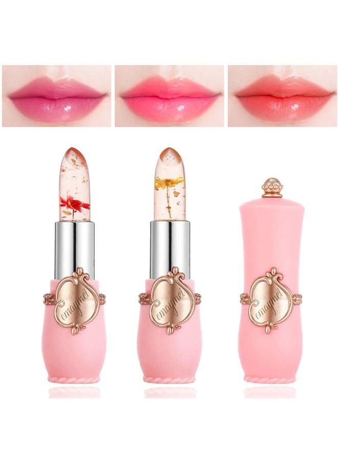LZYLLS 2 Pack Crystal Jelly Flower Lipstick,Magic Temperature Color Change Lip Gloss Lip Stick PH Clear Magic Lipstick Long Lasting Nutritious Moisturizing Lip Balm（Set B） - Image 1