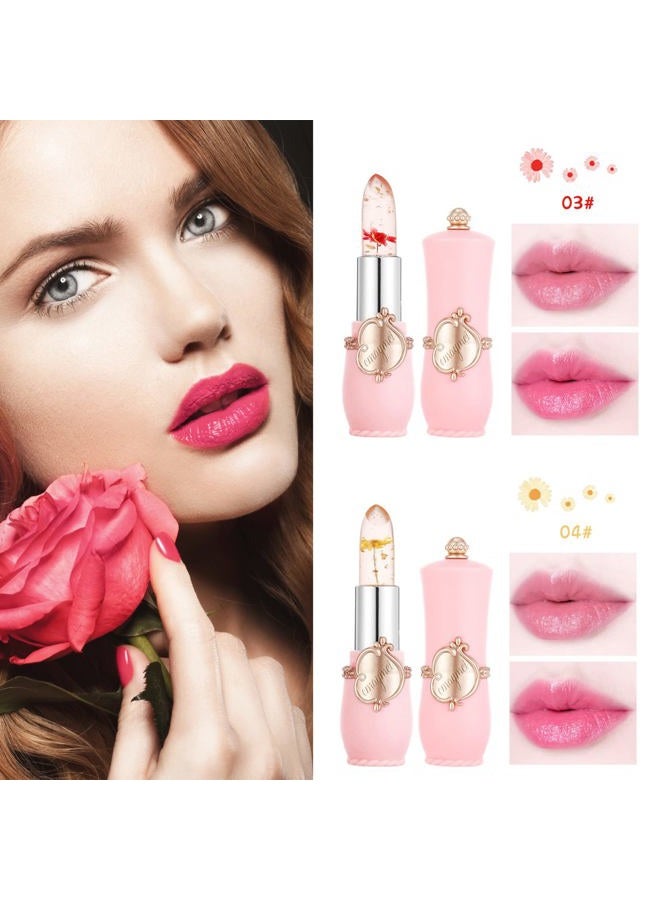LZYLLS 2 Pack Crystal Jelly Flower Lipstick,Magic Temperature Color Change Lip Gloss Lip Stick PH Clear Magic Lipstick Long Lasting Nutritious Moisturizing Lip Balm（Set B） - Image 2