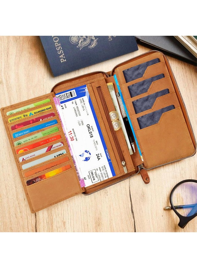 ABYS حامل جواز سفر من جلد ABYS هانتر مع حماية RFID باللون البني للرجال والنساء | حامل بطاقات | حقيبة جواز سفر | محفظة سفر عائلية - Image 4