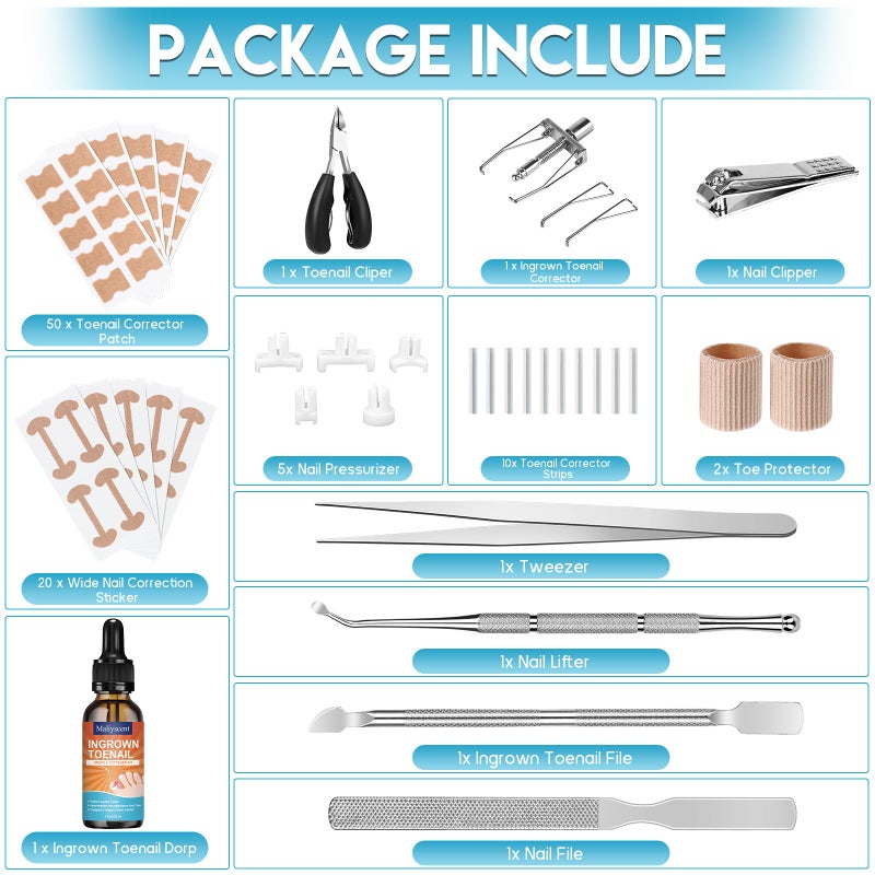 Maliyscent Ingrown Toenail Removal Kit, Professional Ingrown Toenail Tool Kit Includes Ingrown Toenail Corrector Drops, Corrector Patch, Toenail Clipper, Nail File Lifter Pedicure Tools - Image 2